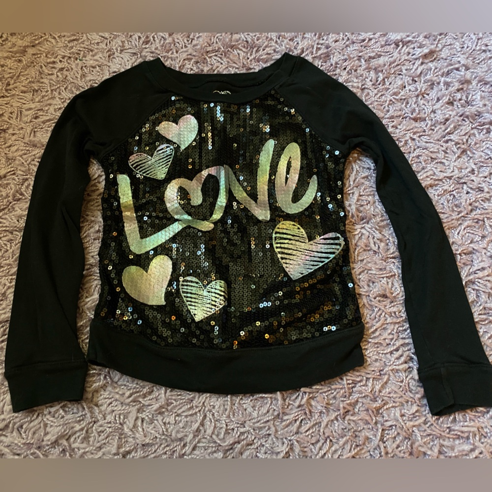 Justice girls Sequin Love Kids Shirt - Black size 12